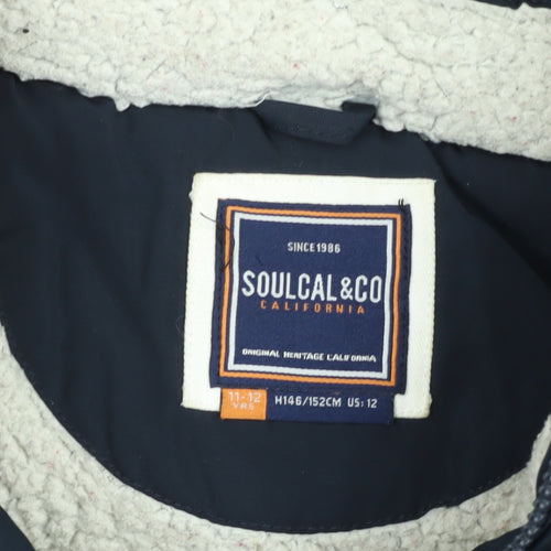 SoulCal & Co Teens Blue Hooded Puffer Jacket 164cm Winter Lined