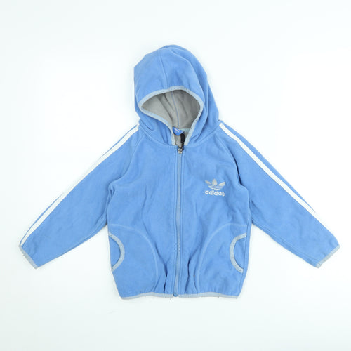 Adidas Boys Blue Hooded Full Zip Track Jacket 6-7 Years Fleece Lined