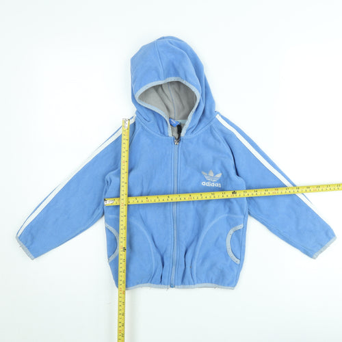 Adidas Boys Blue Hooded Full Zip Track Jacket 6-7 Years Fleece Lined