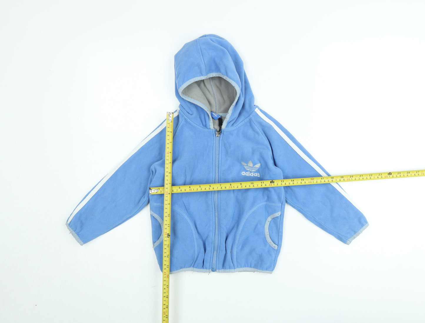 Adidas Boys Blue Hooded Full Zip Track Jacket 6-7 Years Fleece Lined