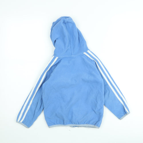 Adidas Boys Blue Hooded Full Zip Track Jacket 6-7 Years Fleece Lined