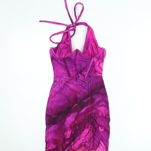 Sodah London Women’s Pink Tie Dye Bodycon Halter Mini Dress Size 8