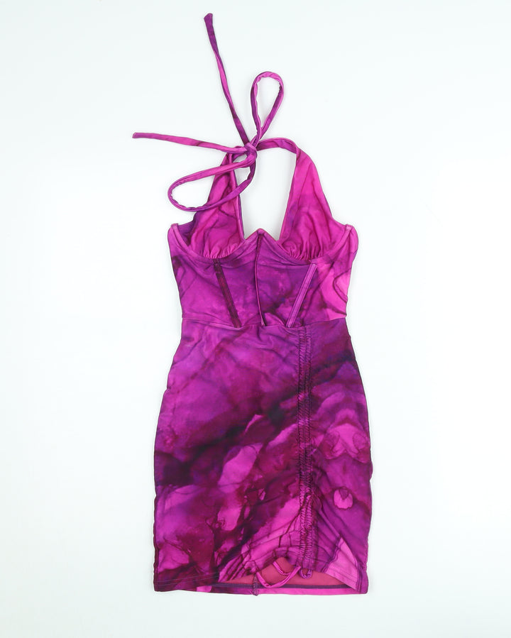 Sodah London Women’s Pink Tie Dye Bodycon Halter Mini Dress Size 8