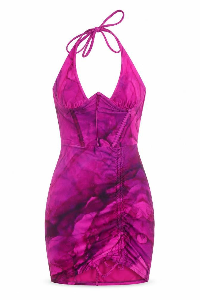 Sodah London Women’s Pink Tie Dye Bodycon Halter Mini Dress Size 8