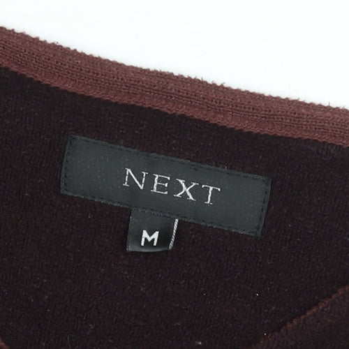 Next Men's Brown V-Neck Velvet Pullover Jumper Size M