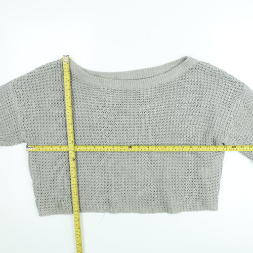 Missguided Women’s Grey Open-Knit Boat Neck Pullover Jumper Size 10/12