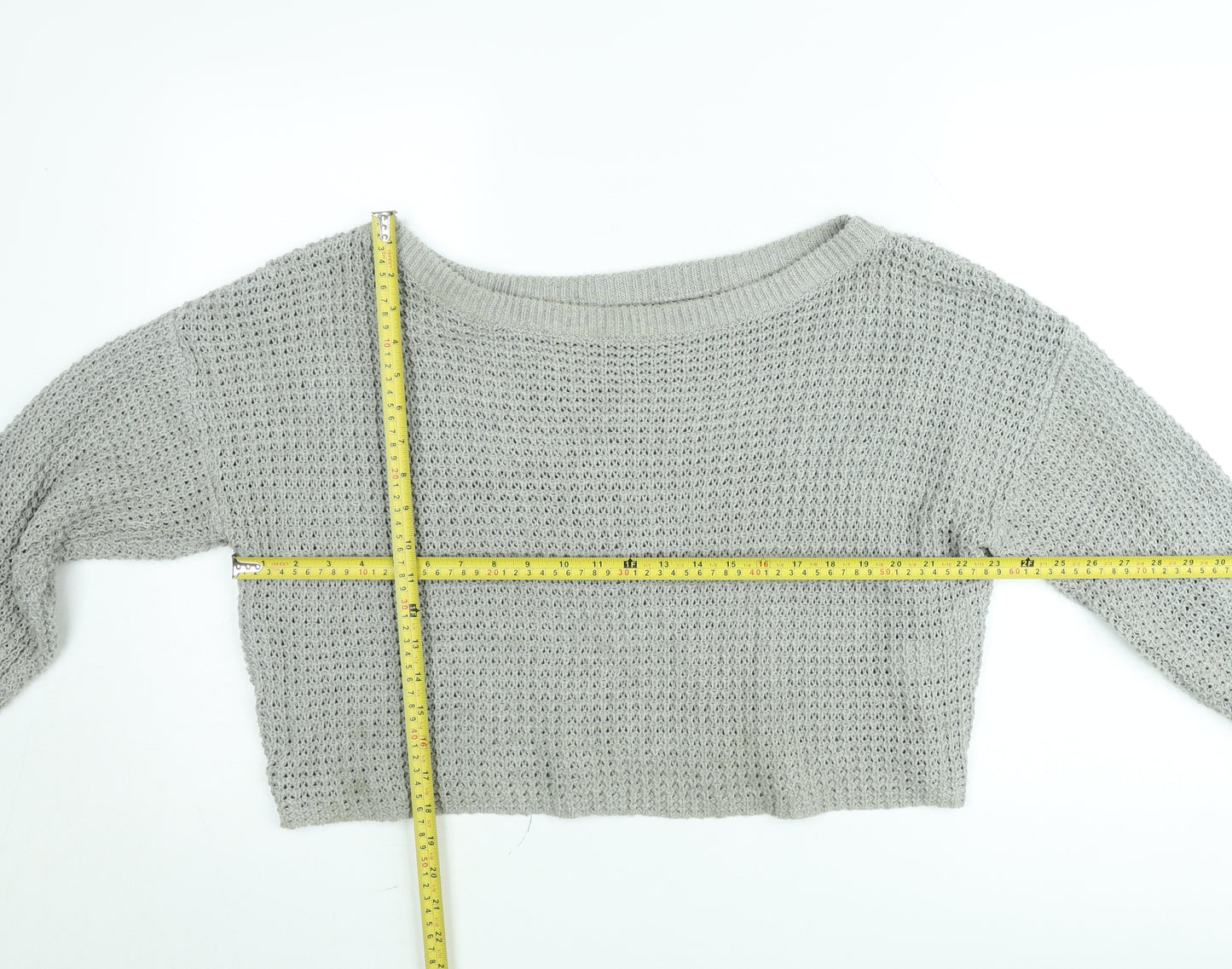 Missguided Women’s Grey Open-Knit Boat Neck Pullover Jumper Size 10/12