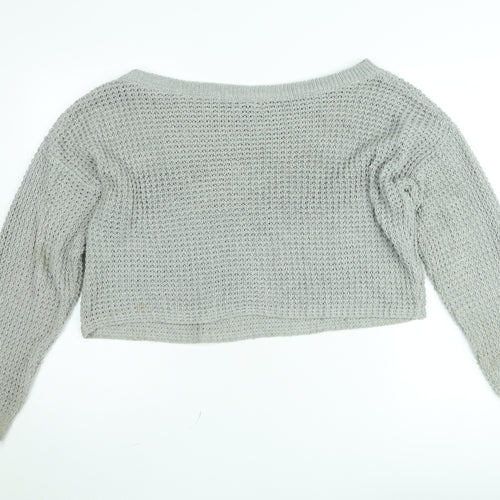 Missguided Women’s Grey Open-Knit Boat Neck Pullover Jumper Size 10/12