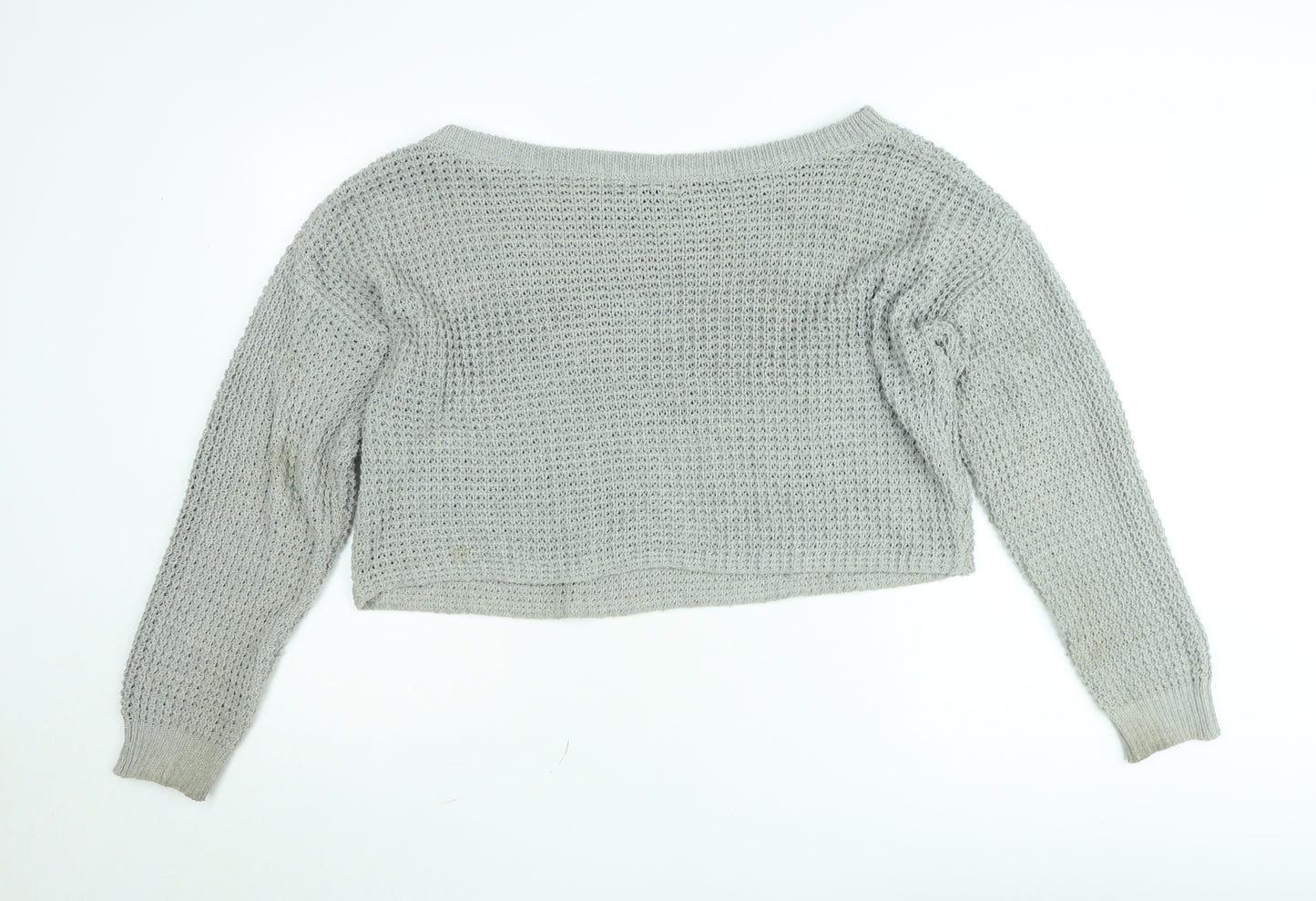 Missguided Women’s Grey Open-Knit Boat Neck Pullover Jumper Size 10/12