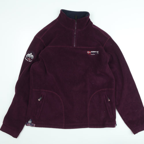 Gil D’Auray Women’s Burgundy Fleece Pullover Sweatshirt XL 1/2 Zip Norway Expedition Embroidered