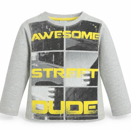 F&F Boys Grey Long Sleeve 'Awesome Street Dude' Graphic T-Shirt 5-6 Years