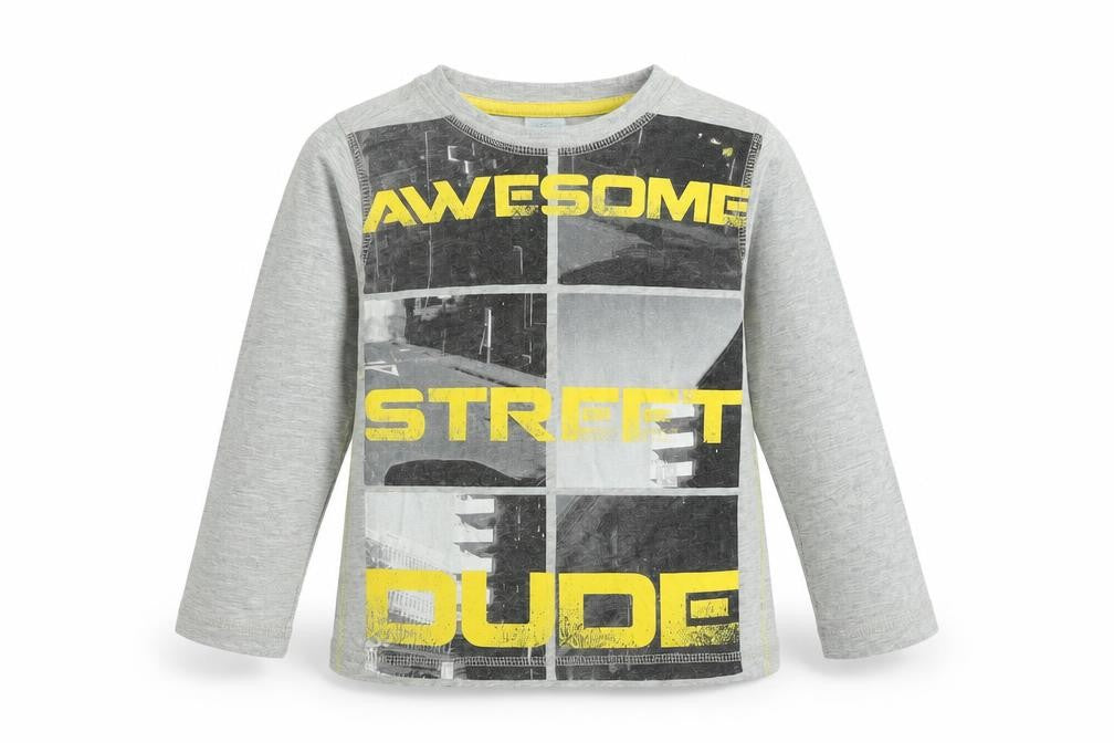 F&F Boys Grey Long Sleeve 'Awesome Street Dude' Graphic T-Shirt 5-6 Years