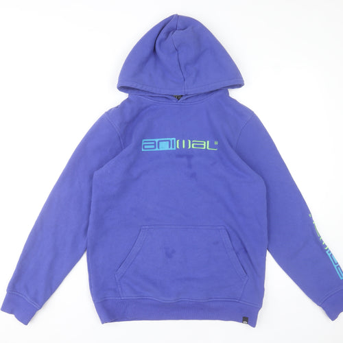 Animal Boys Purple Pullover Hoodie 13-14 Years Graphic Logo Cotton Blend