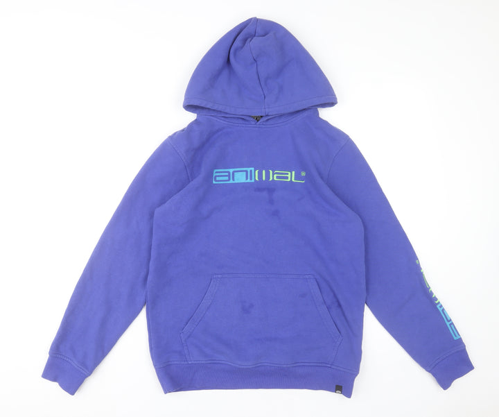 Animal Boys Purple Pullover Hoodie 13-14 Years Graphic Logo Cotton Blend