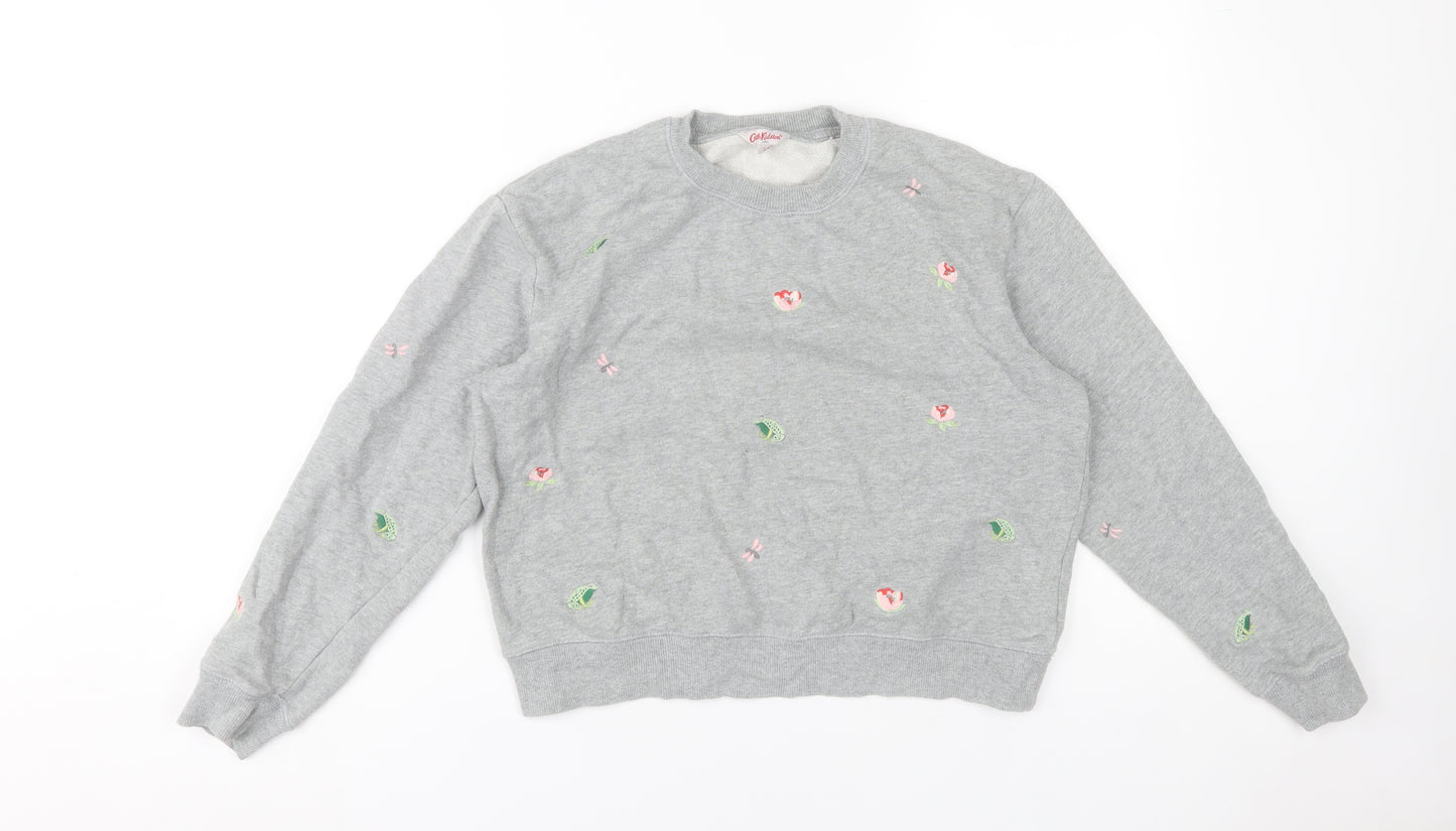 Cath Kidston Women's Grey Floral Embroidered Pullover Sweatshirt S