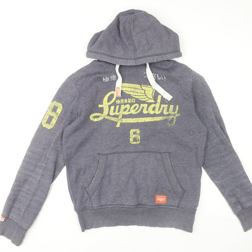 Superdry Men's Grey Pullover Hoodie Size M Vintage Graphic Sweatshirt