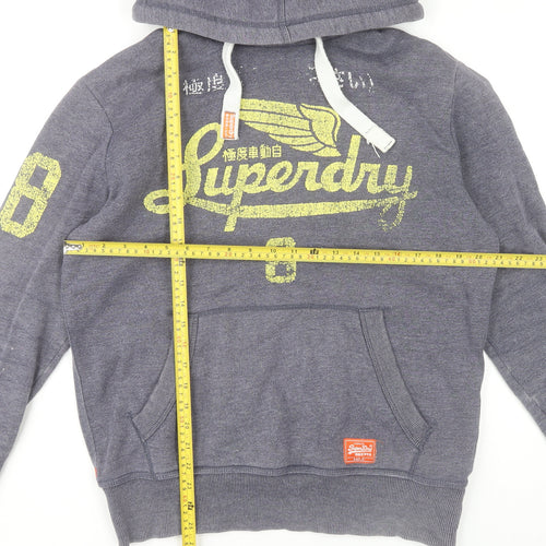 Superdry Men's Grey Pullover Hoodie Size M Vintage Graphic Sweatshirt