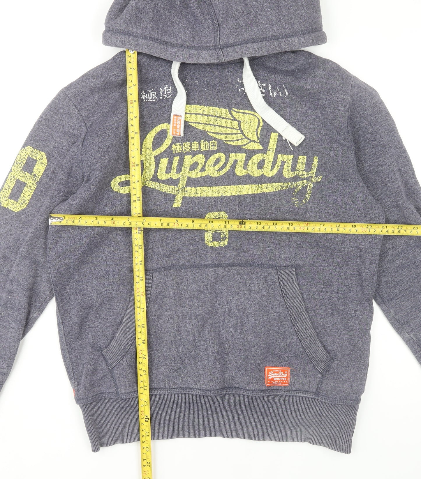 Superdry Men's Grey Pullover Hoodie Size M Vintage Graphic Sweatshirt