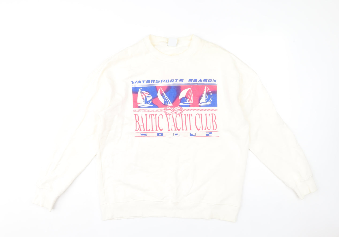 Zara Men’s Ivory Nautical Graphic Sweatshirt M Crew Neck Cotton