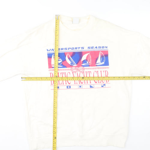 Zara Men’s Ivory Nautical Graphic Sweatshirt M Crew Neck Cotton