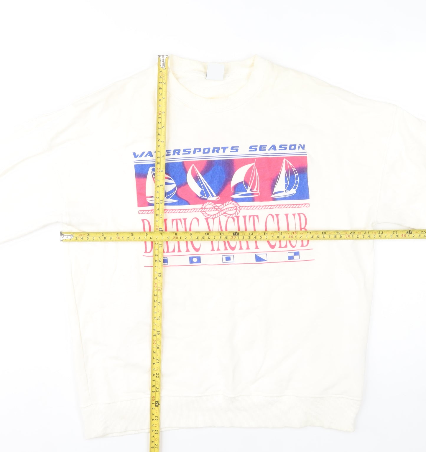 Zara Men’s Ivory Nautical Graphic Sweatshirt M Crew Neck Cotton