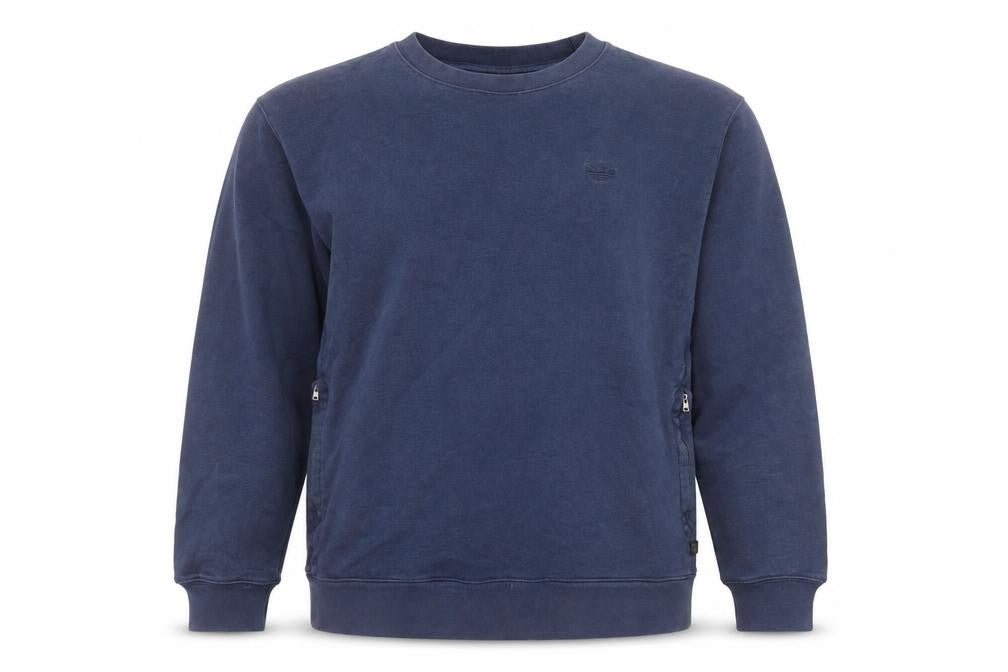 Front view of Adidas men’s blue crew neck zip side sweatshirt l regular fit
