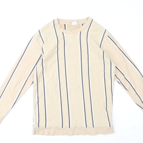 Zara Men's Beige Striped Long Sleeve Pullover Sweatshirt Size L