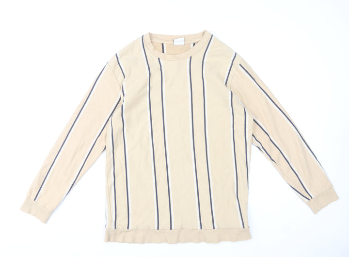 Zara Men's Beige Striped Long Sleeve Pullover Sweatshirt Size L