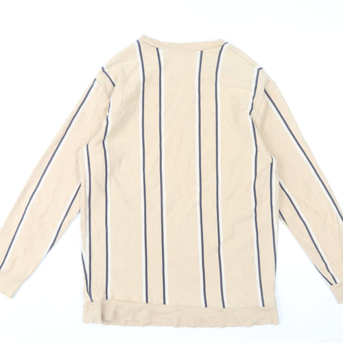 Zara Men's Beige Striped Long Sleeve Pullover Sweatshirt Size L