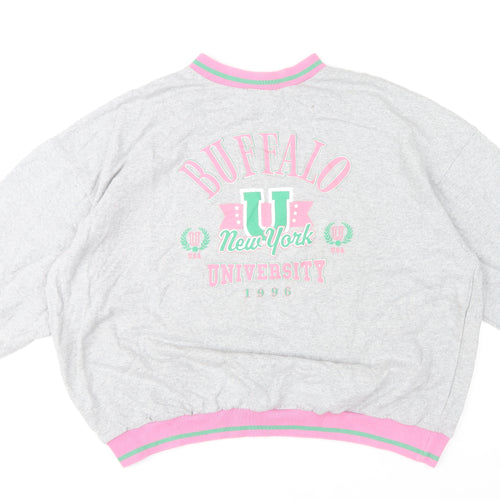 Boohoo Womens Grey Pink Buffalo New York Oversized Sweatshirt XL