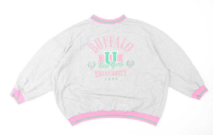 Boohoo Womens Grey Pink Buffalo New York Oversized Sweatshirt XL