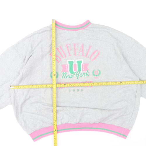 Boohoo Womens Grey Pink Buffalo New York Oversized Sweatshirt XL