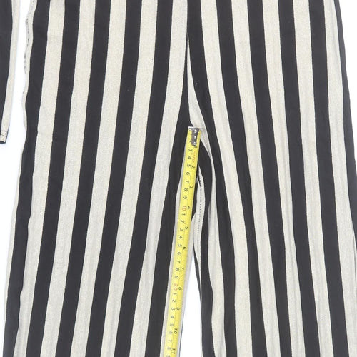 PrettyLittleThing Women’s Black & Beige Striped Long Sleeve Jumpsuit UK 14