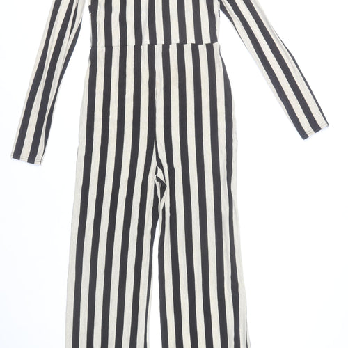 PrettyLittleThing Women’s Black & Beige Striped Long Sleeve Jumpsuit UK 14