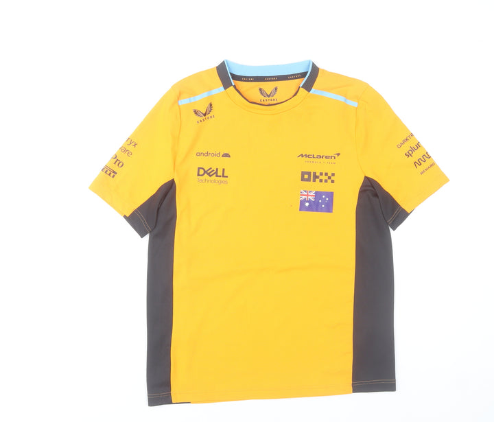 Castore Boys Yellow McLaren Racing Team T-Shirt Size 158 Short Sleeve