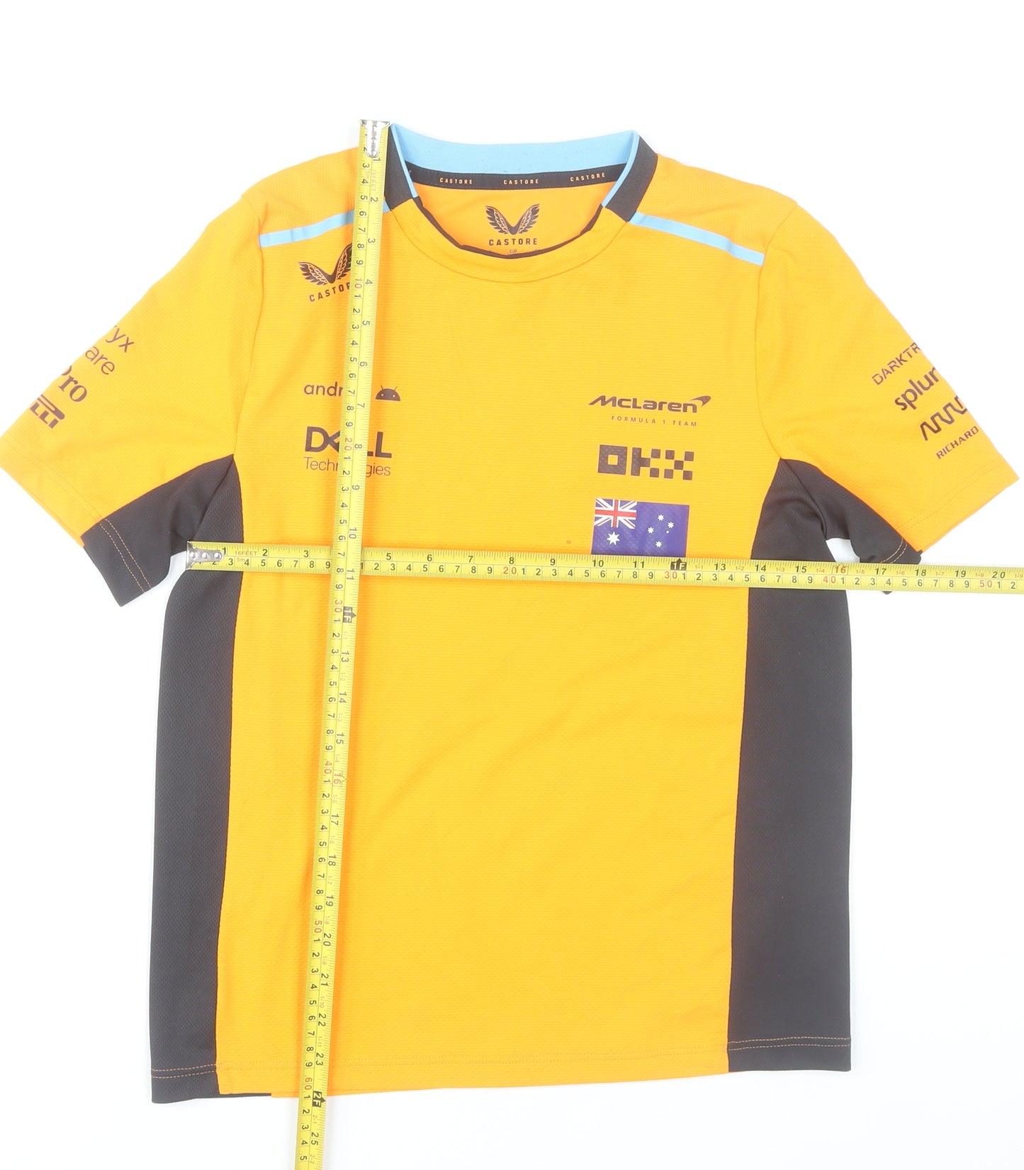 Castore Boys Yellow McLaren Racing Team T-Shirt Size 158 Short Sleeve