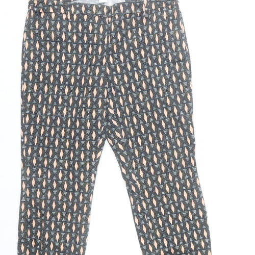 H&M Womens Multicoloured Geometric Trousers Size 12 Cotton Blend