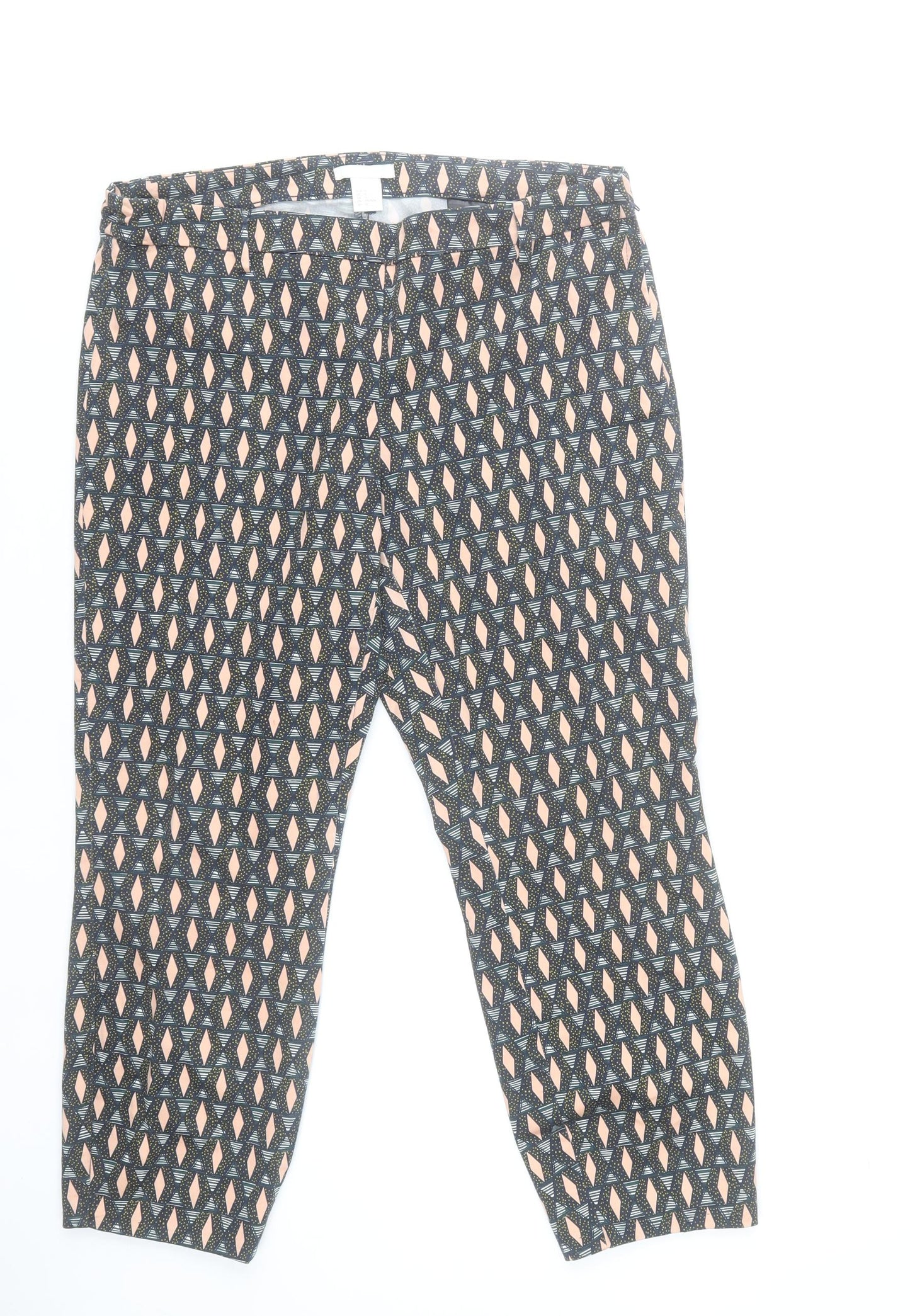 H&M Womens Multicoloured Geometric Trousers Size 12 Cotton Blend