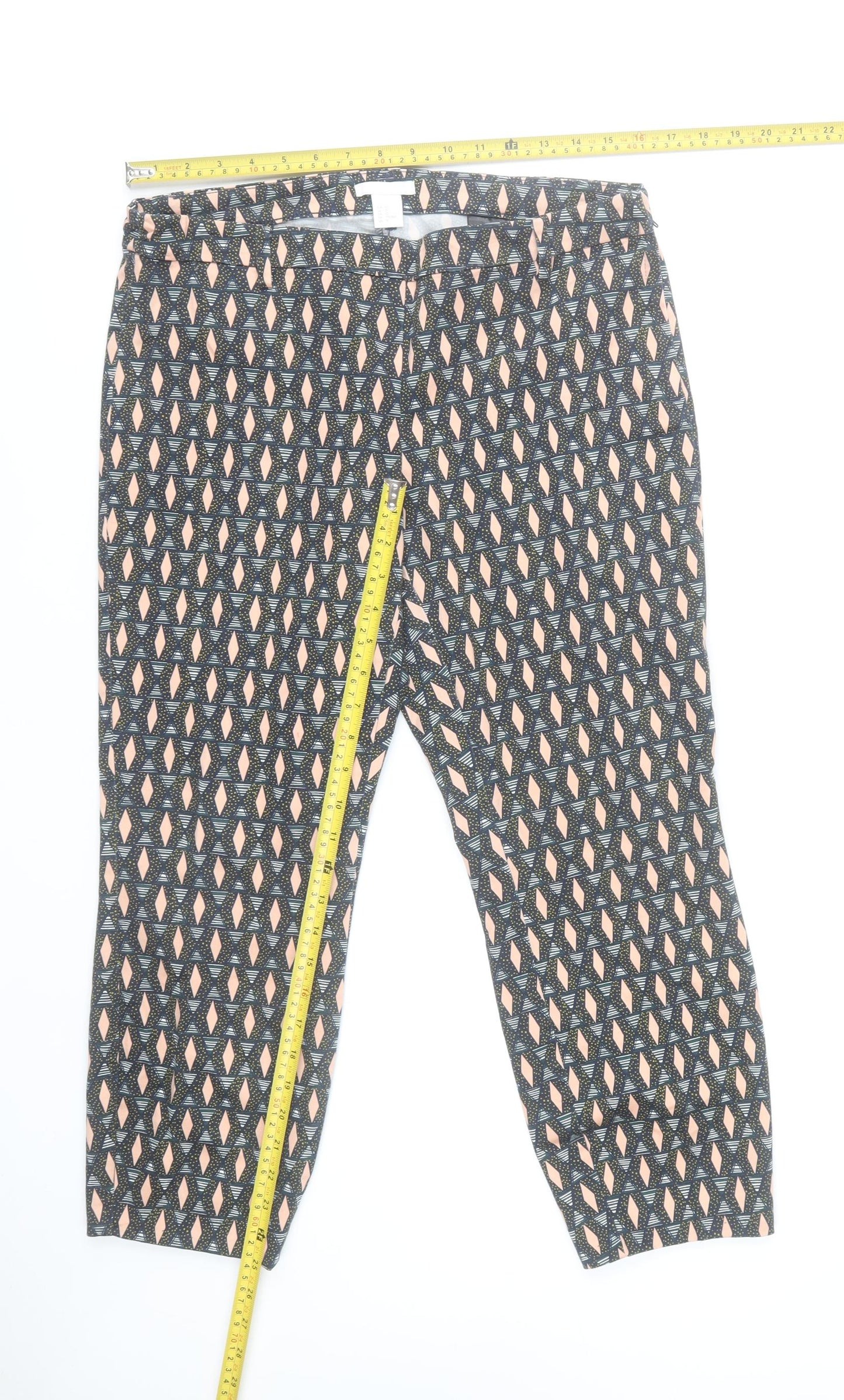 H&M Womens Multicoloured Geometric Trousers Size 12 Cotton Blend