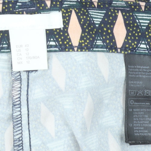 H&M Womens Multicoloured Geometric Trousers Size 12 Cotton Blend