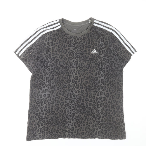 Adidas Womens Grey Animal Print Cotton T-Shirt Medium