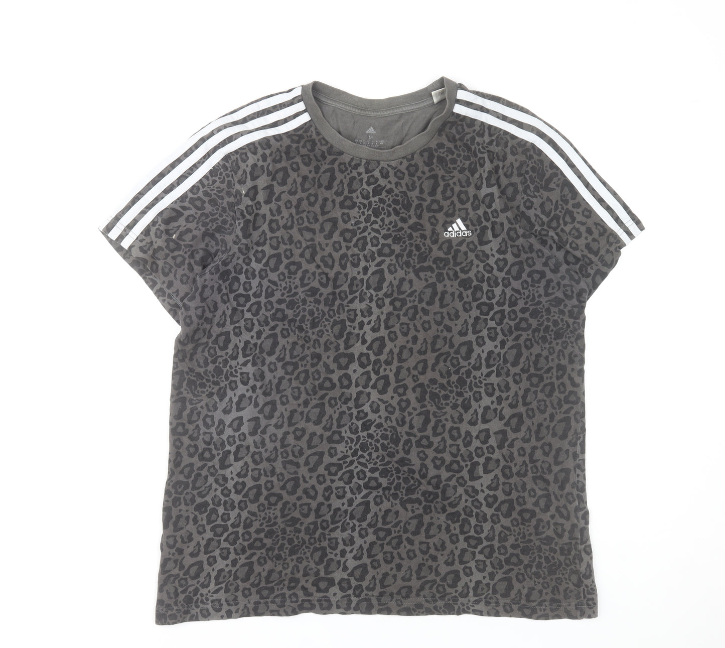 Adidas Womens Grey Animal Print Cotton T-Shirt Medium