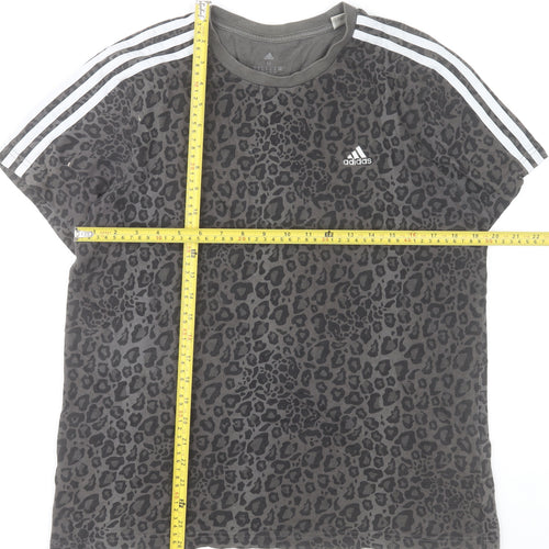 Adidas Womens Grey Animal Print Cotton T-Shirt Medium