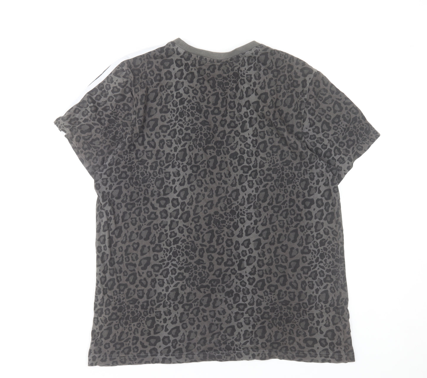 Adidas Womens Grey Animal Print Cotton T-Shirt Medium