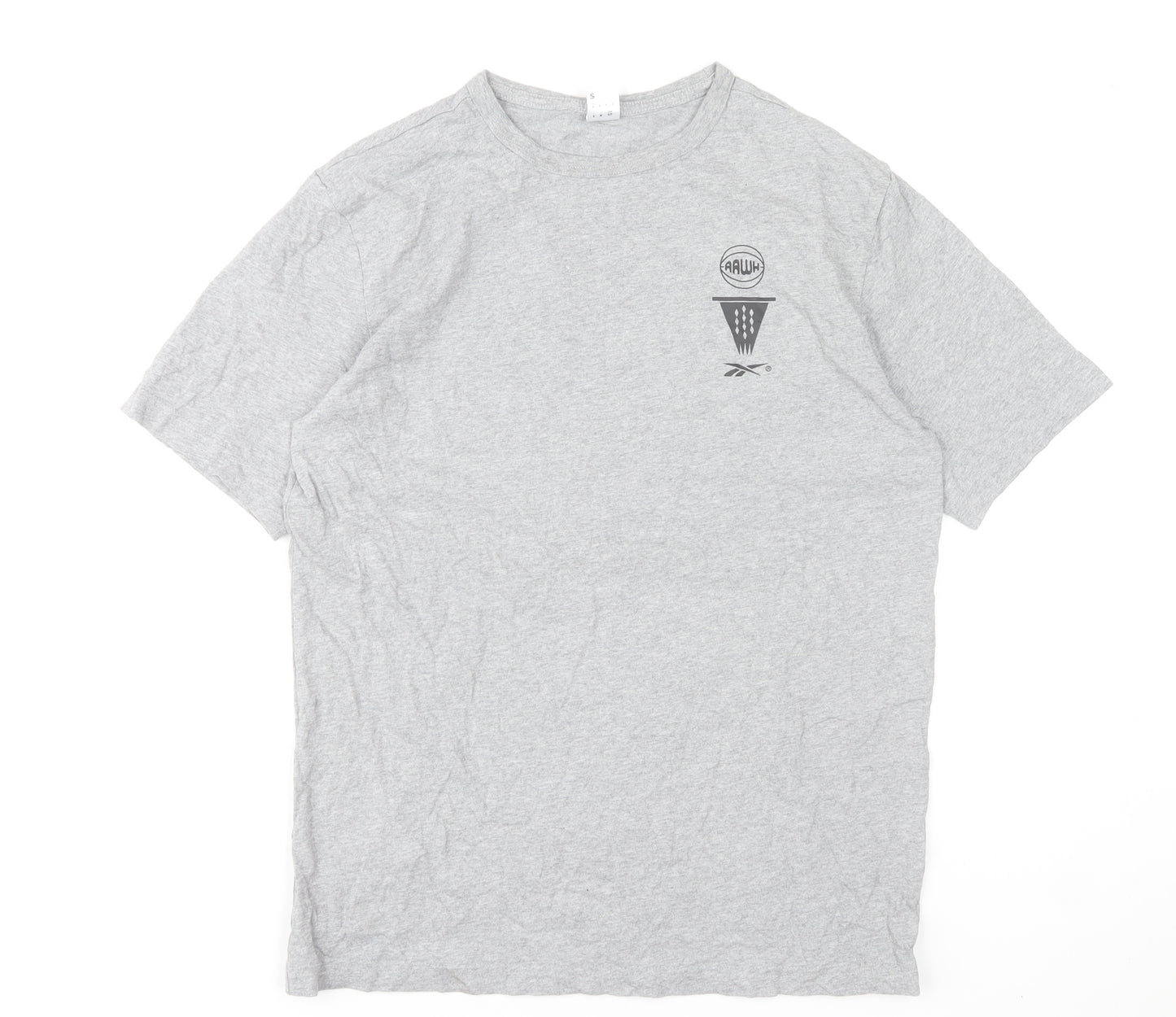 Reebok Men's Grey Graphic Print Crew Neck Short Sleeve T-Shirt Size S