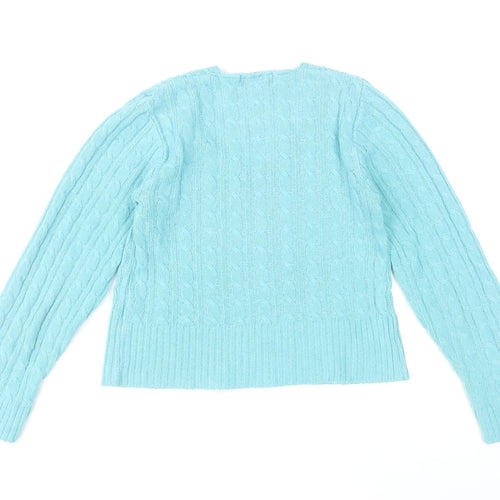 I Love Pulse Womens Blue Cable Knit V-Neck Pullover Jumper Size 4