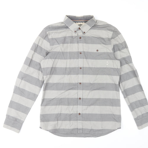 Vans Men Grey Striped Long Sleeve Button-Up Cotton Shirt Size M