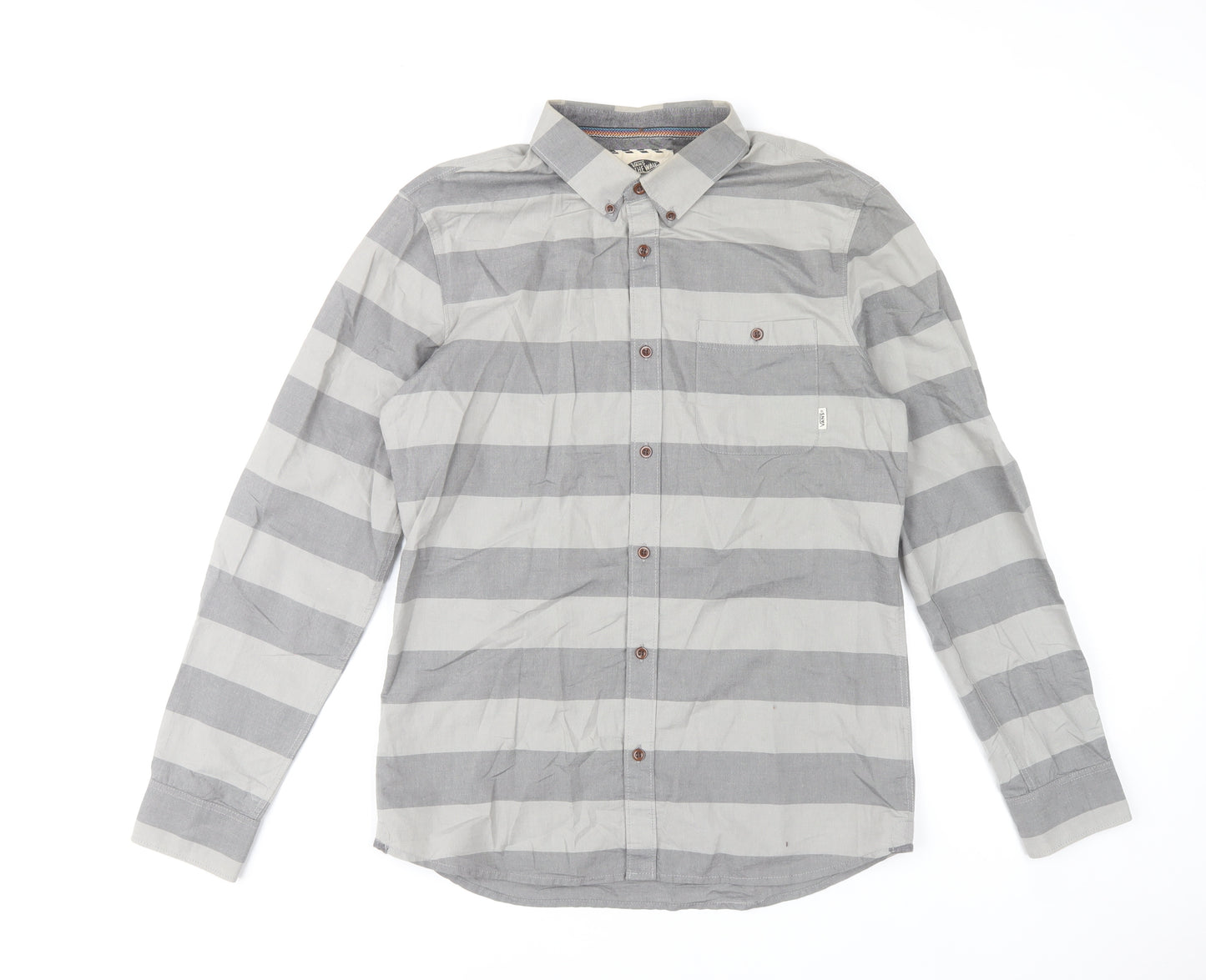 Vans Men Grey Striped Long Sleeve Button-Up Cotton Shirt Size M