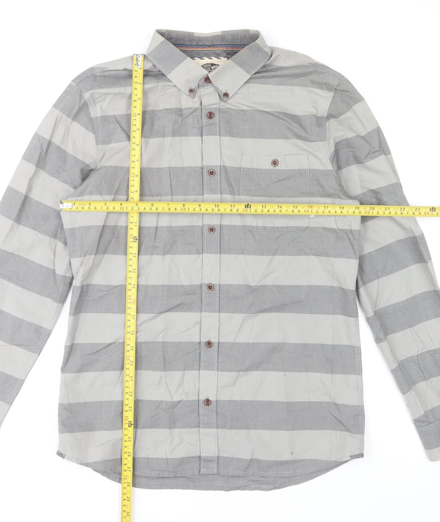 Vans Men Grey Striped Long Sleeve Button-Up Cotton Shirt Size M