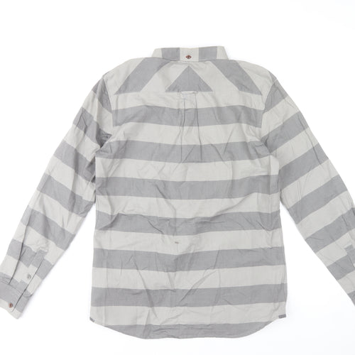 Vans Men Grey Striped Long Sleeve Button-Up Cotton Shirt Size M